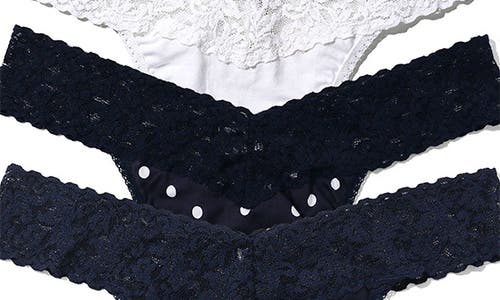 Hanky Panky Supima® Cotton & Lace Assorted 3-pack Original Rise Thongs In Multi