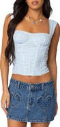EDIKTED Marcella Gingham Mesh Corset Top