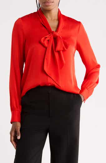 The Nicoletta Tie Neck Silk Stretch Satin Button-Up Shirt