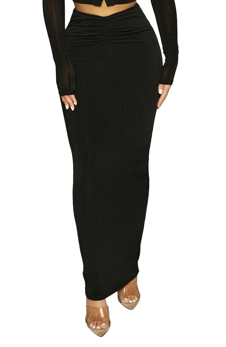 Naked Wardrobe V-ery Bossy Maxi Skirt, Main, color, 