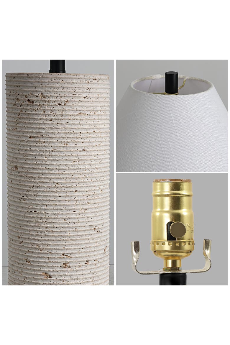 Kelsey 22.50" Modern Minimalist Travertine Column LED Table Lamp, Alternate, color, Beige/Black