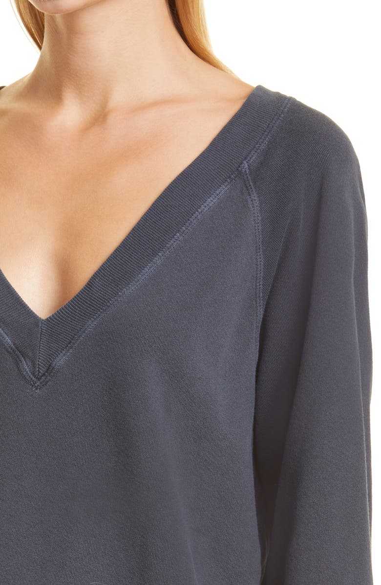 THE GREAT. The V-Neck Cotton Sweatshirt, Alternate, color, 