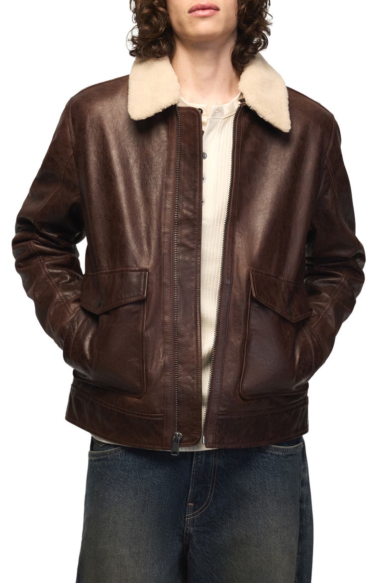 Leather Aviator Jacket, Main, color, BROWN