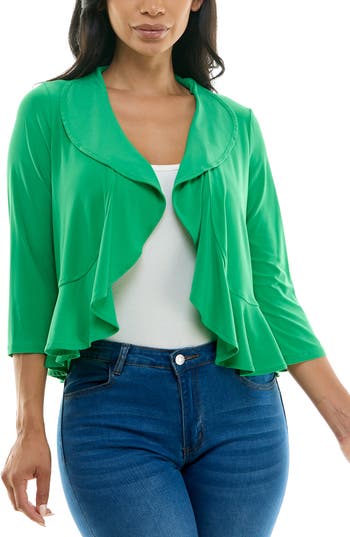 Nina Leonard Chiffon Ruffle Bolero In Bright Green