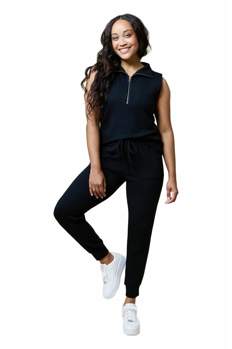 Athleisure PureDream 1/4 Zip Sleeveless Jogger Lounge Set, Main, color, Black