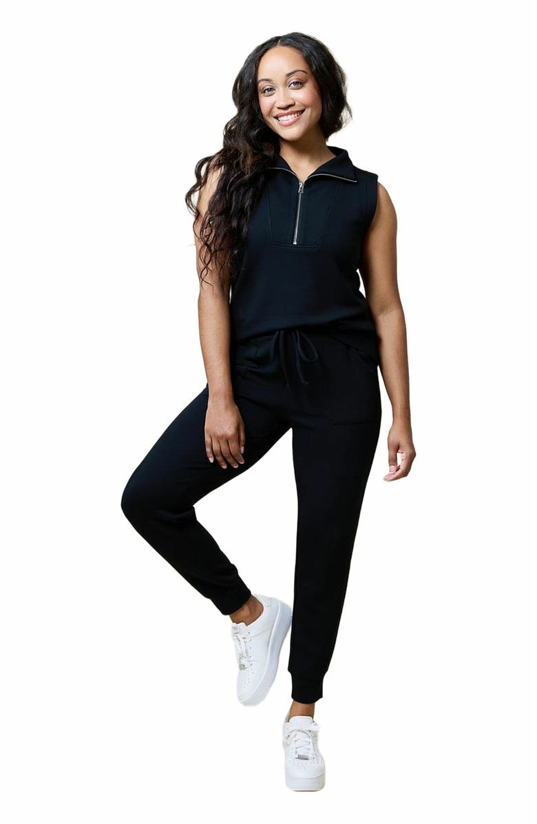 Softies Athleisure PureDream 1/4 Zip Sleeveless Jogger Lounge Set, Main, color, Black