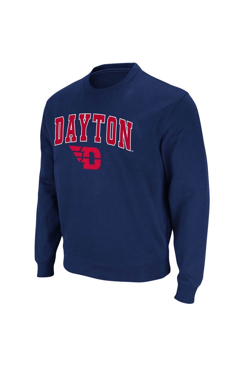 Men's Colosseum Navy Dayton Flyers Arch & Logo Tackle Twill Pullover Sweatshirt, Alternate, color, Navy