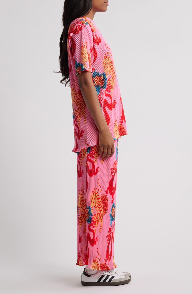 Dressed in Lala Grunge Girl Oversize Plissé Top & Maxi Skirt Set, Alternate, color, Pink Dragon