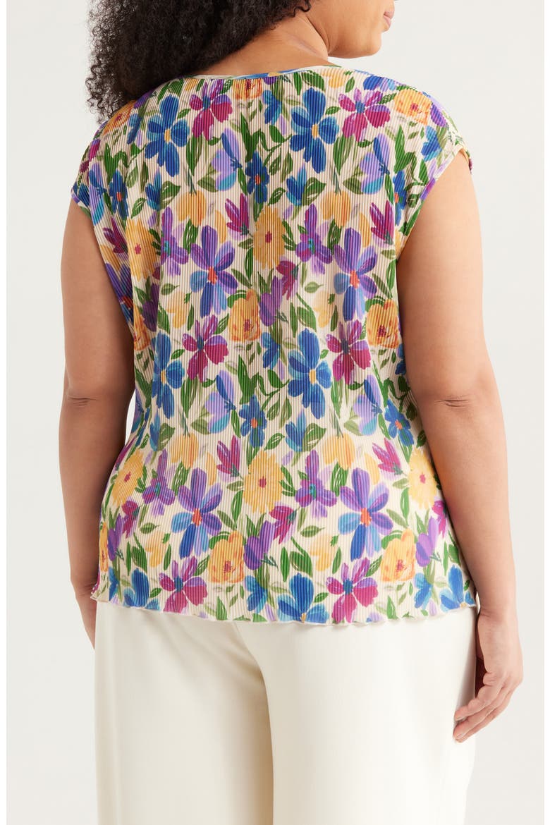 Floral Plissé Cap Sleeve Top, Alternate, color, SAND JUNGLE