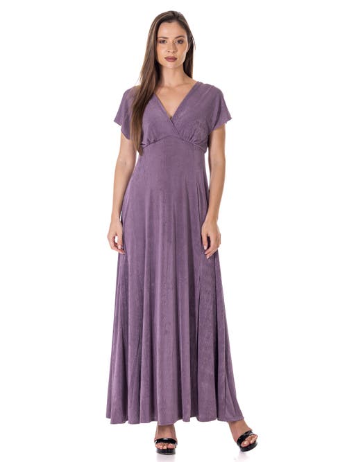 24seven Comfort Apparel Womens Flutter Sleeve Metallic Knit Maxi Dress Front Slit Empire Waist In Blue