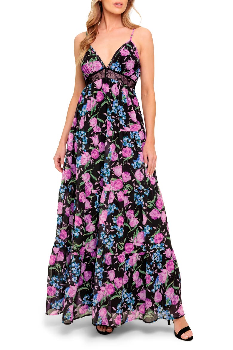 Floral Lace Maxi Dress, Main, color, BLACK