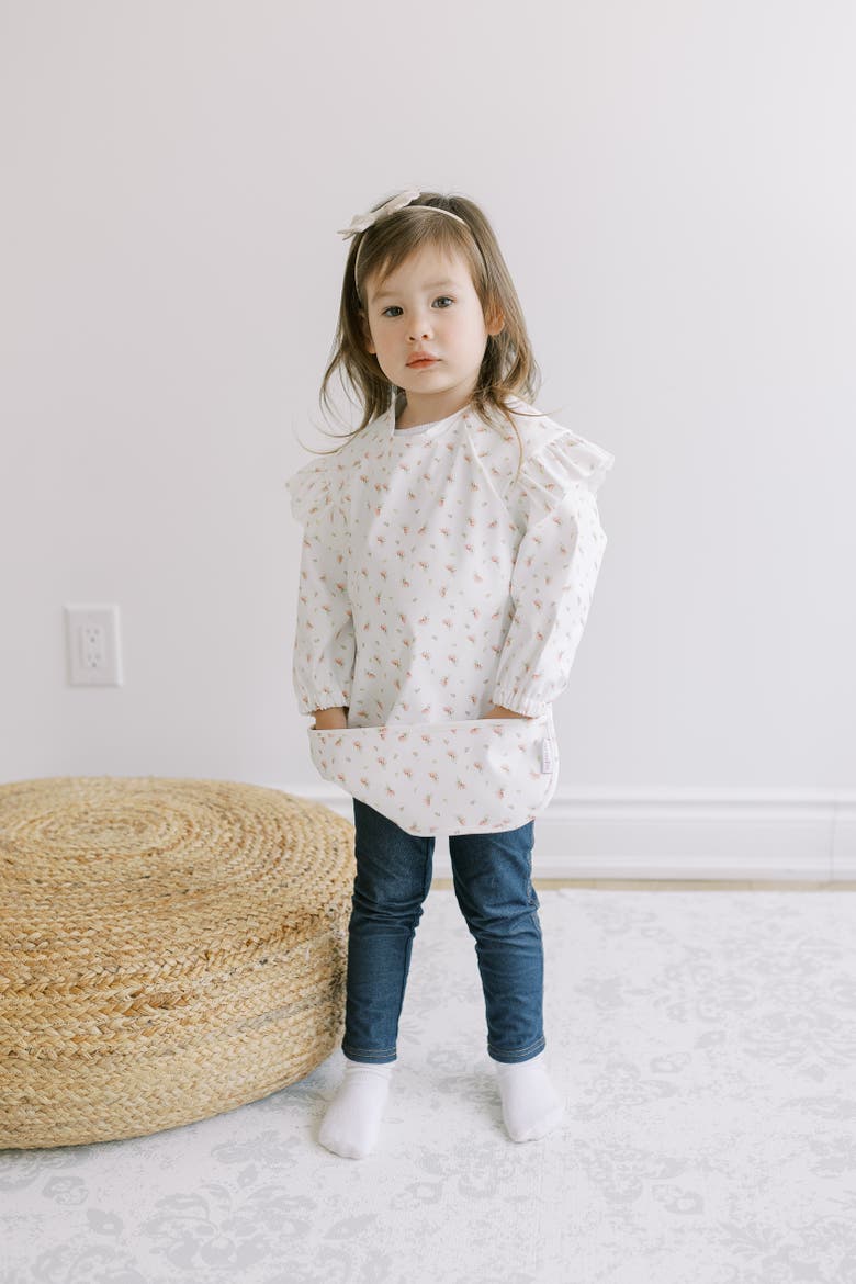 Low-Pocket Ruffle Long Sleeve Bib Smock, Alternate, color, Rose Garden (2T-4T)