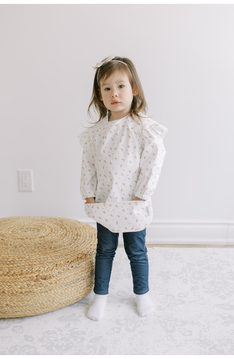 Neferland Low-Pocket Ruffle Long Sleeve Bib Smock, Alternate, color, Rose Garden (6M-24M)
