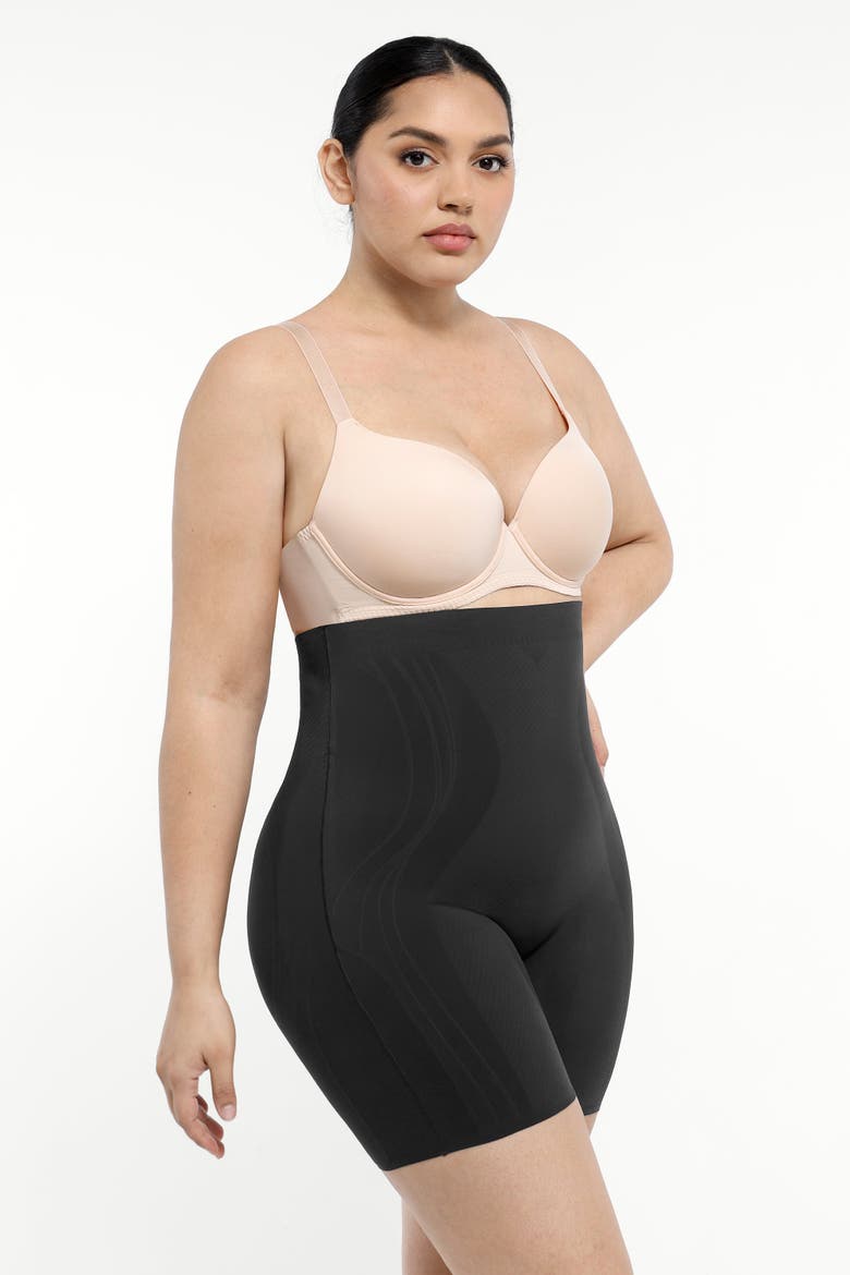 Tummy Control Flawless Smoothing Mid-Thigh Shorts, Alternate, color, Jet Black
