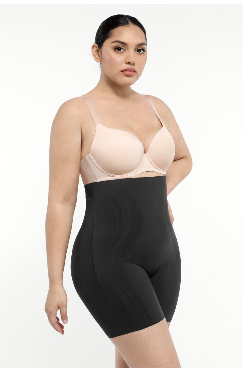 Shapellx Tummy Control Flawless Smoothing Mid-Thigh Shorts, Alternate, color, Jet Black