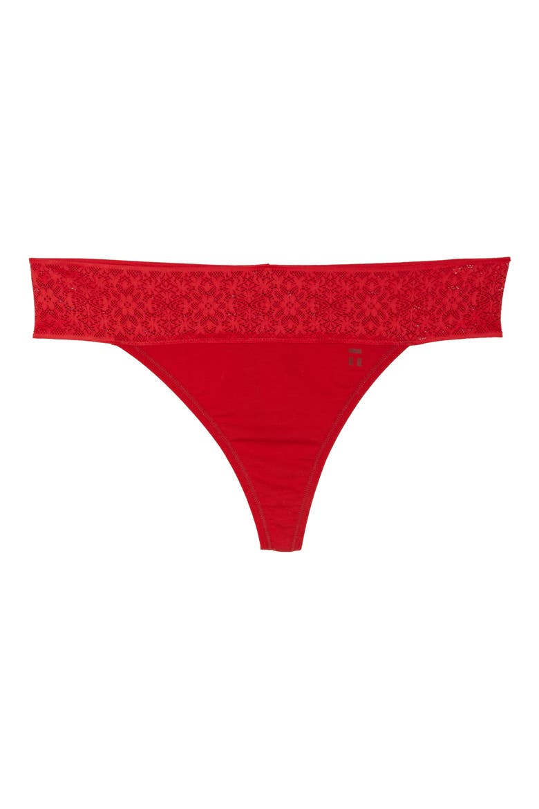Cool Cotton Lace Trim Thong, Alternate, color, HAUTE RED