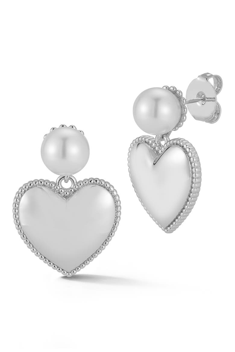 Freshwater Pearl Heart Drop Earrings, Main, color, SILVER