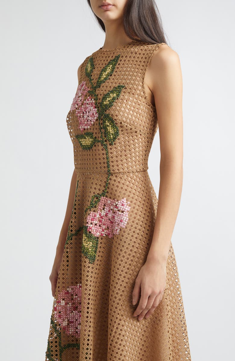 Oscar de la Renta Embroidered Geo Guipure Lace Dress, Alternate, color, Khaki