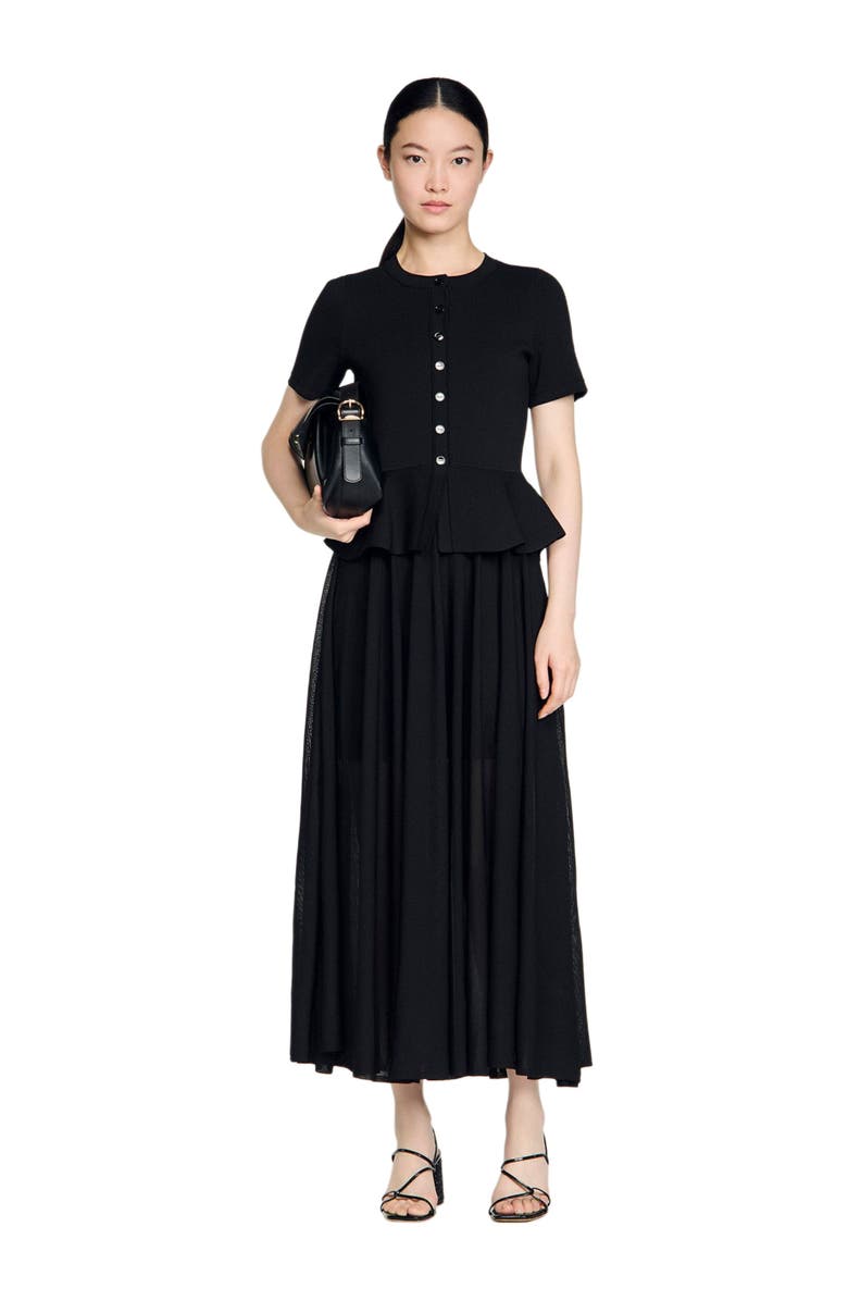 SANDRO Peplum knit maxi dress, Alternate, color, Black