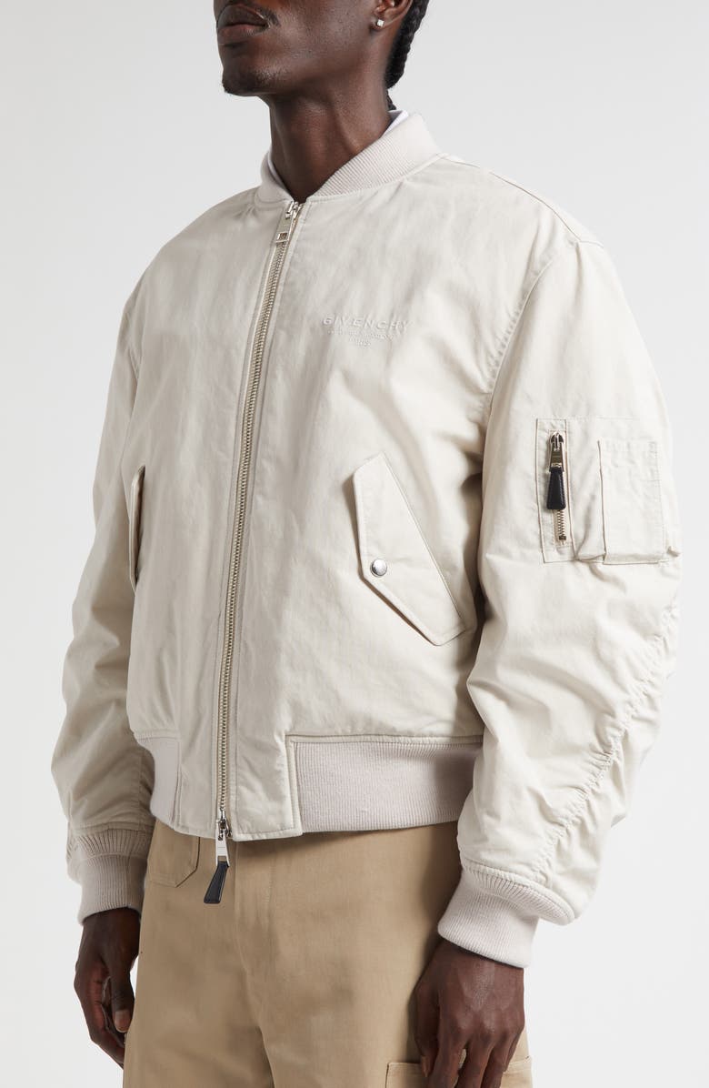 Givenchy Twisted Sleeve Cotton Blend Flight Jacket, Alternate, color, Light Beige