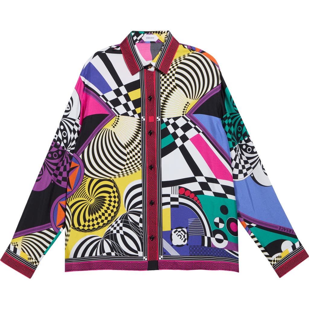 Versace Teatro Print Silk Foulard Button-up Shirt In Multicolor
