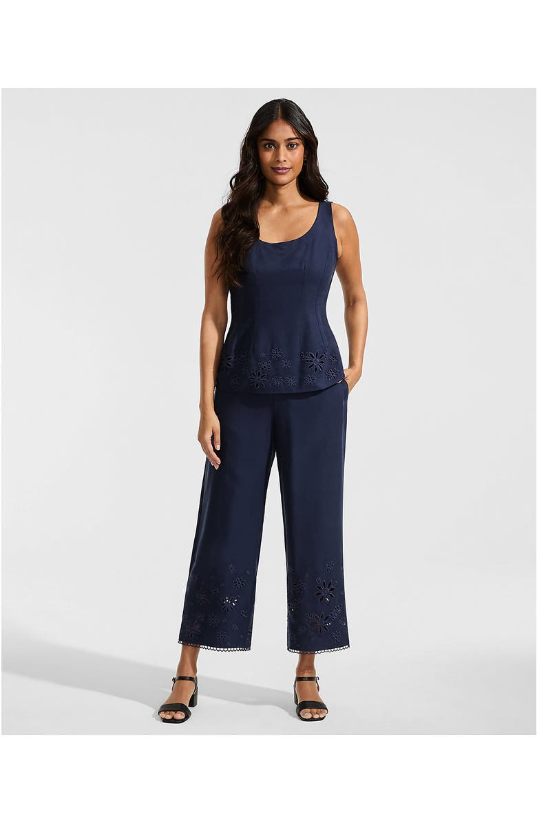 Lands' End Linen Embroidered Pants, Alternate, color, Navy