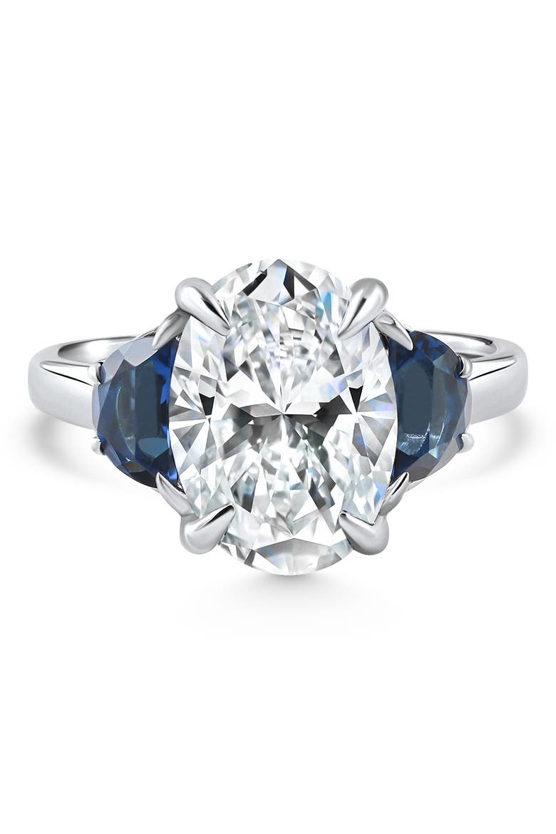 Certified 4.70Ct Oval Diamond & Blue Sapphire Ring 14k Gold Lab Grown, Main, color, 14k White Gold