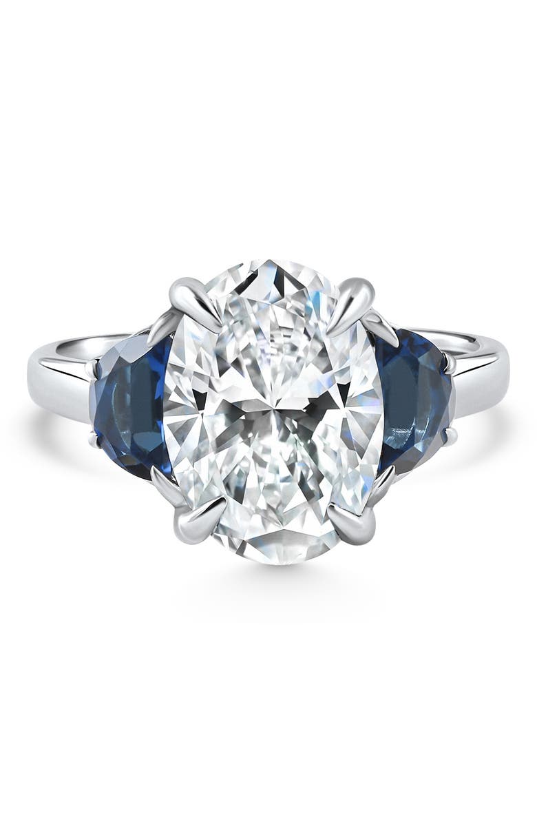 Bliss Diamond Certified 4.70Ct Oval Diamond & Blue Sapphire Ring 14k Gold Lab Grown, Main, color, 14K White Gold