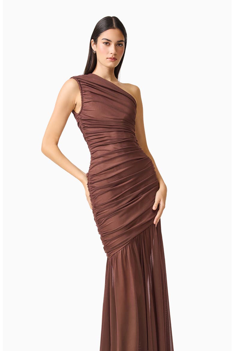 Vienna Ruched One-Shoulder Gown, Alternate, color, BROWN/ NUDE