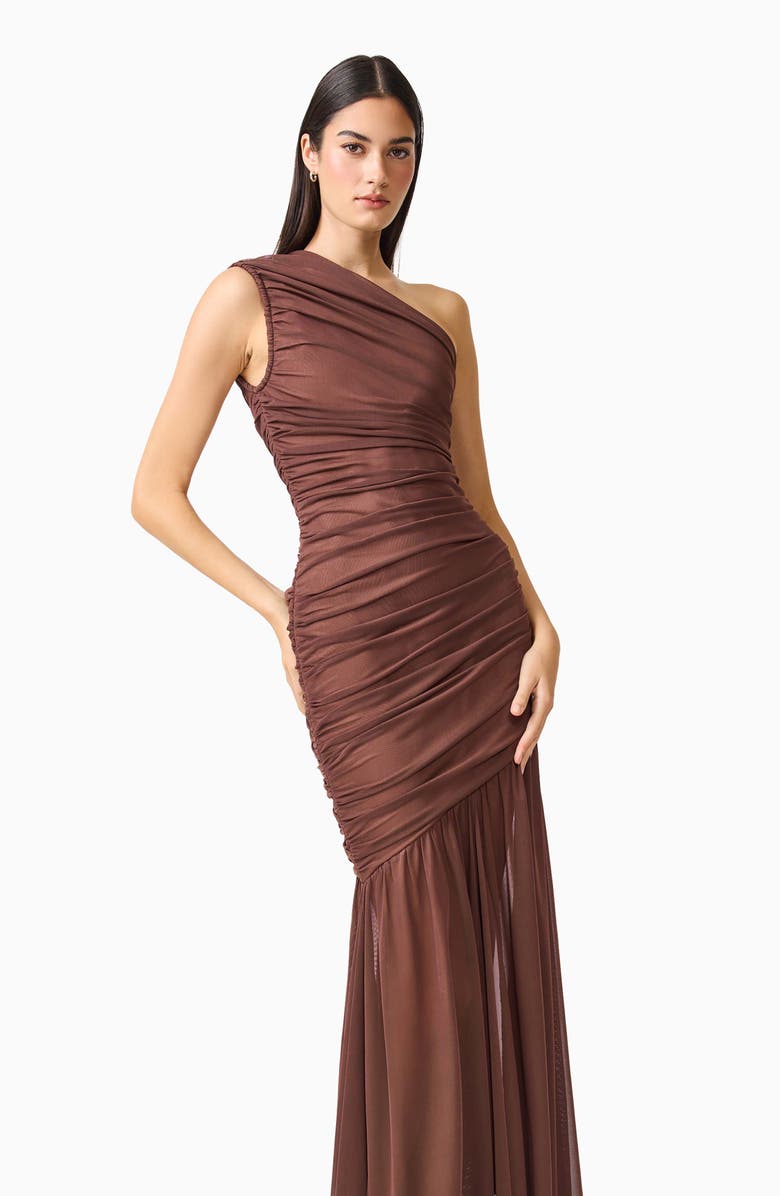 Elliatt Vienna Ruched One-Shoulder Gown, Alternate, color, Brown/ Nude