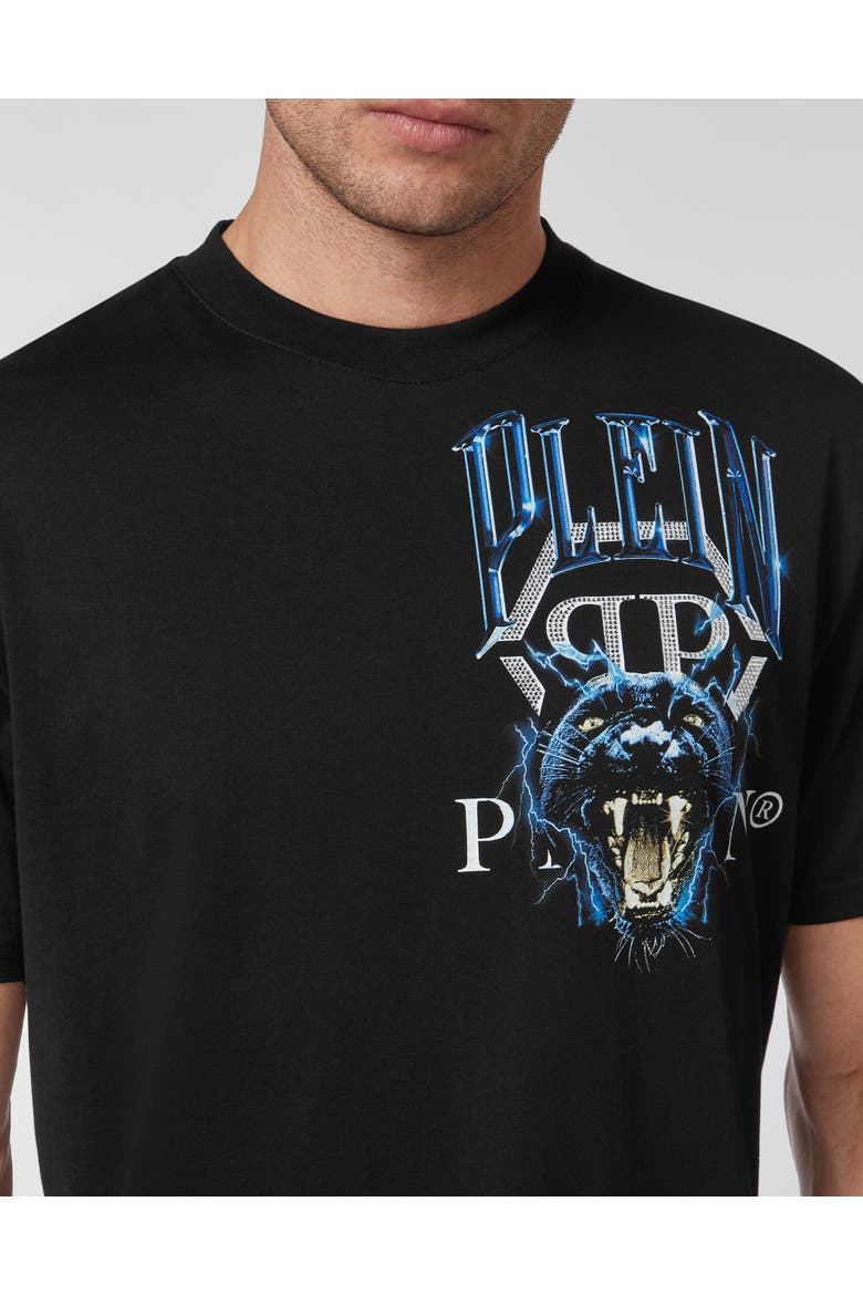 T-Shirt Round Neck Men, Alternate, color, black/blue