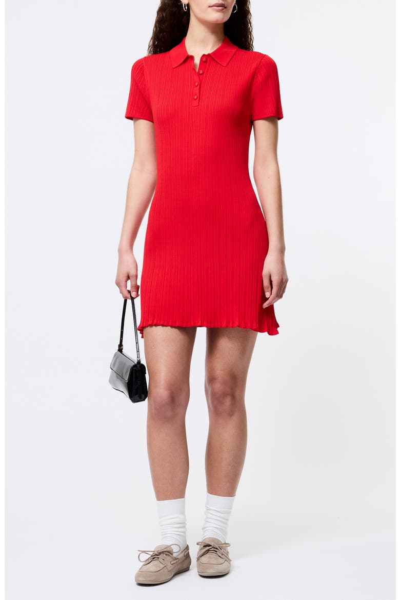 Crinkle Knit Polo Minidress, Main, color, 60-MARS RED