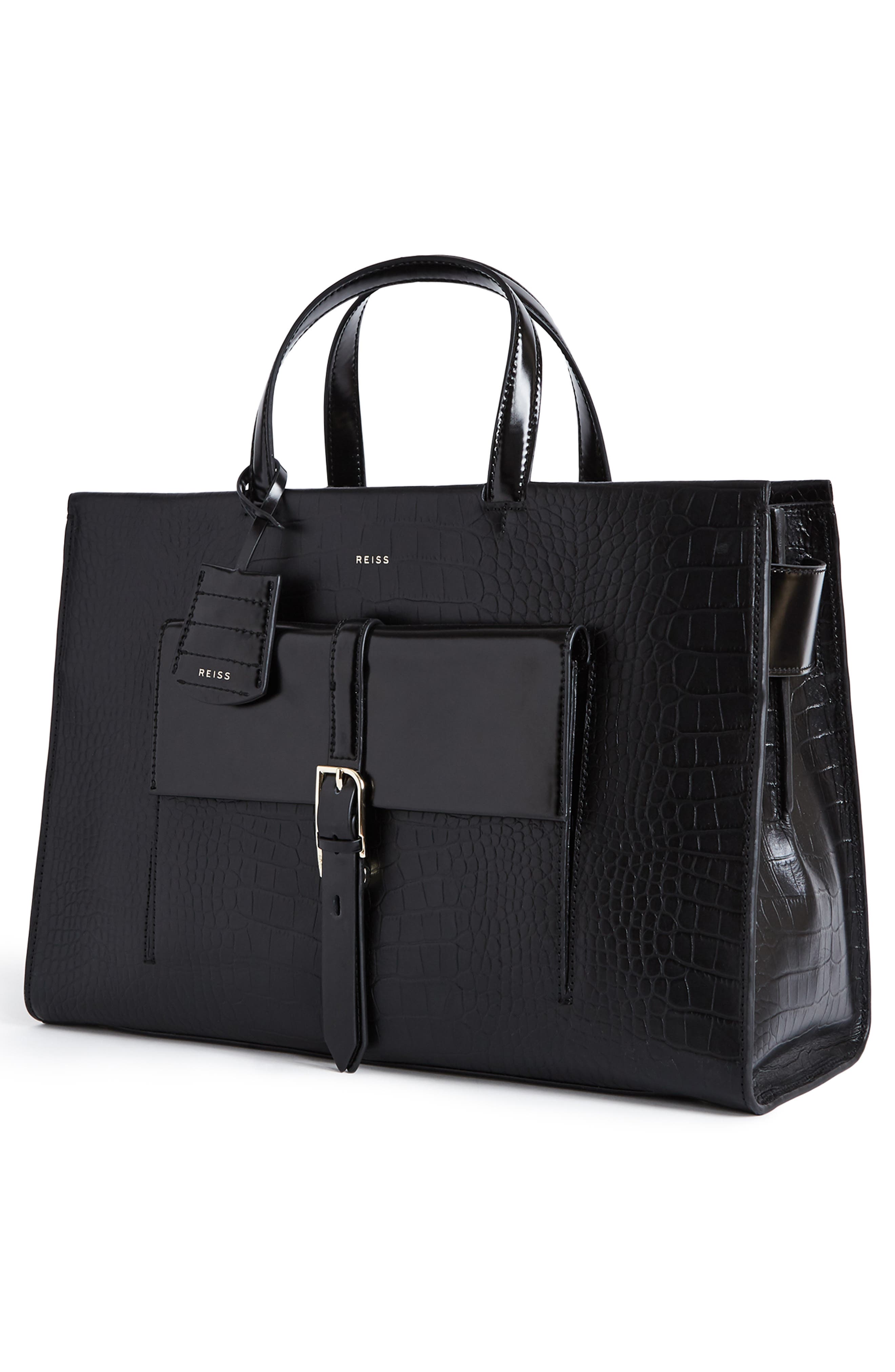 Reiss Large Picton Croc Embossed Leather Satchel, Alternate, color, 