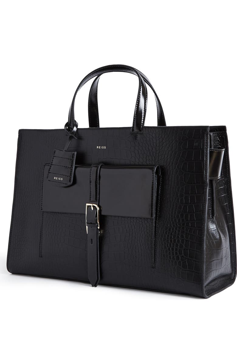 Reiss Large Picton Croc Embossed Leather Satchel, Alternate, color,