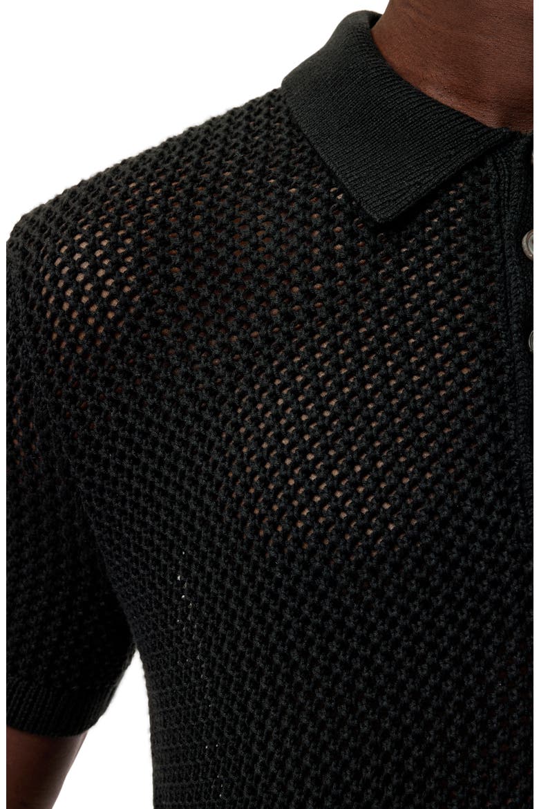 Tapia Openwork Merino & Linen Polo Sweater, Alternate, color, BLACK