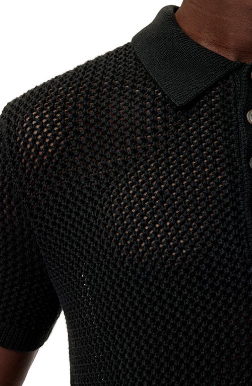 John Varvatos Tapia Openwork Merino & Linen Polo Sweater In Black