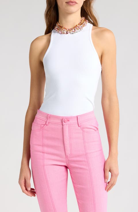 Liz Rhinestone Collar Sleeveless Top