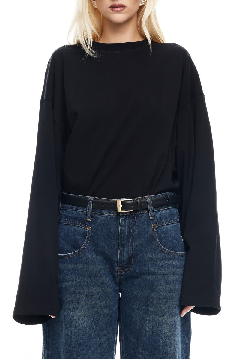 LIONESS Bloom Long Sleeve Knit Shirt, Main, color, Onyx