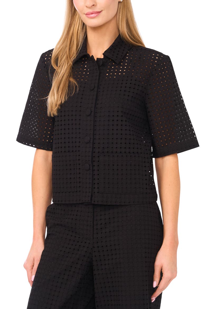 Eyelet Embroidery Woven Shirt, Main, color, RICH BLACK