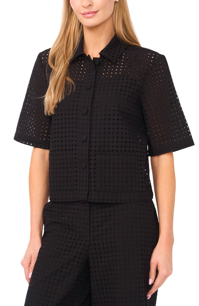 Halogen<sup>®</sup> Eyelet Embroidery Woven Shirt, Main, color, Rich Black 060