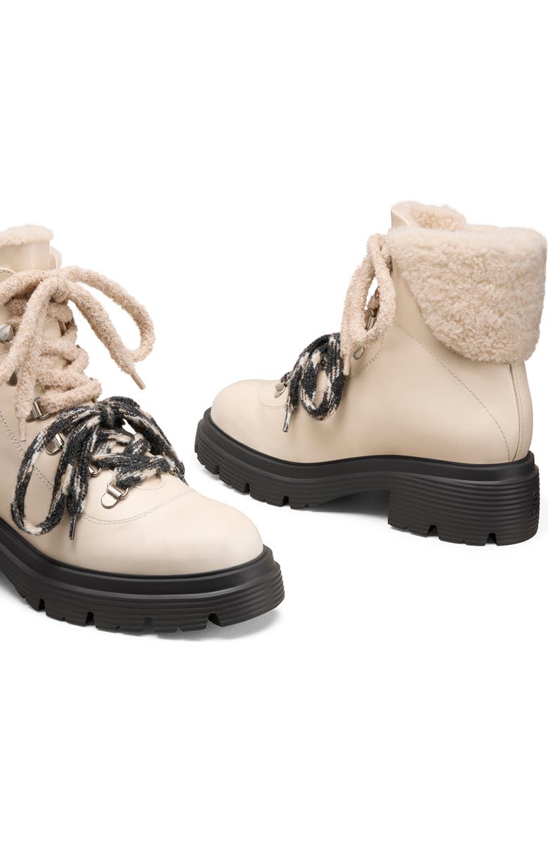 Stuart Weitzman Hudson Lite Genuine Shearling Lined Lace-Up Bootie, Alternate, color, Linen/ Natural