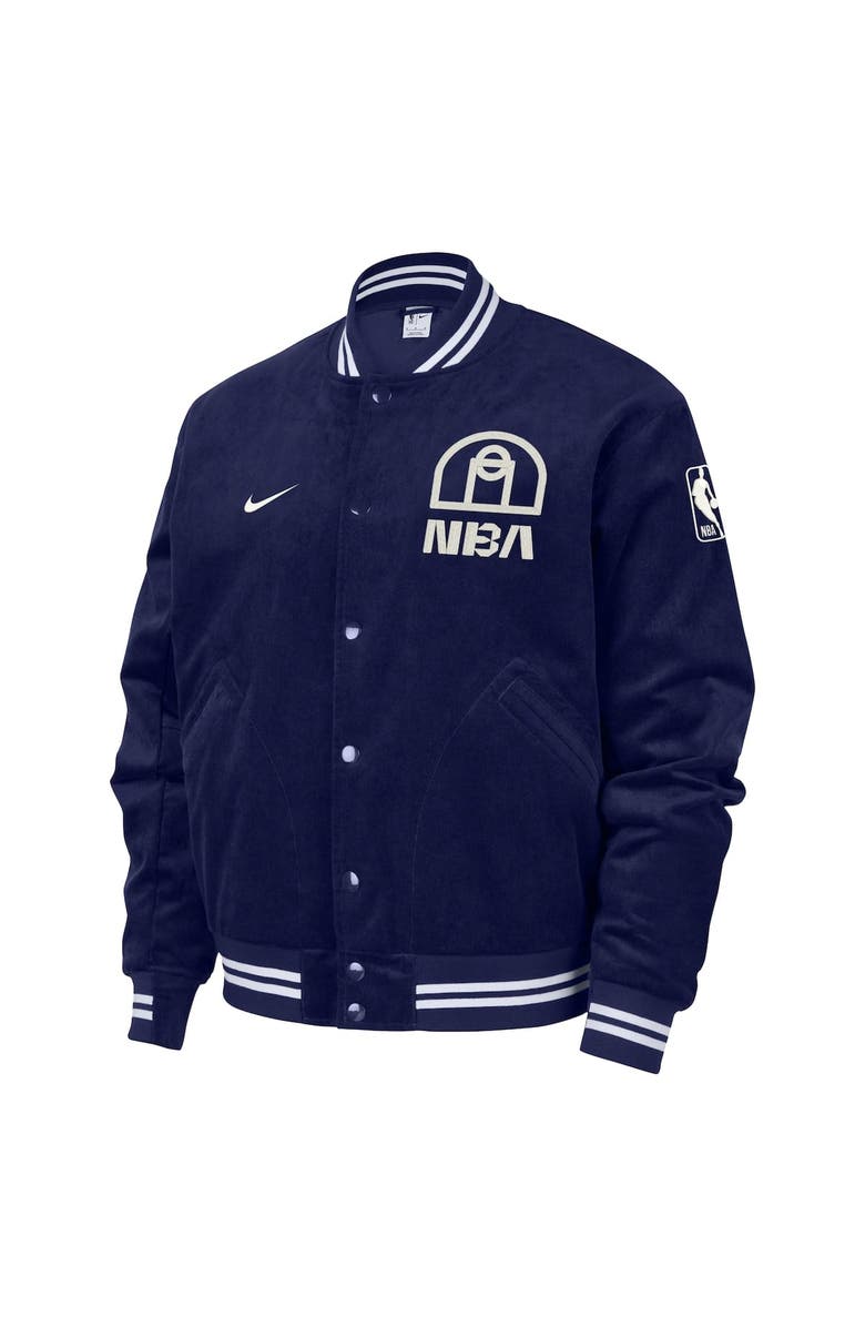 Nike Men's Nike Blue NBA All World Hoops Team 31 Trend Corduroy Full-Snap Bomber Jacket, Alternate, color, Blue