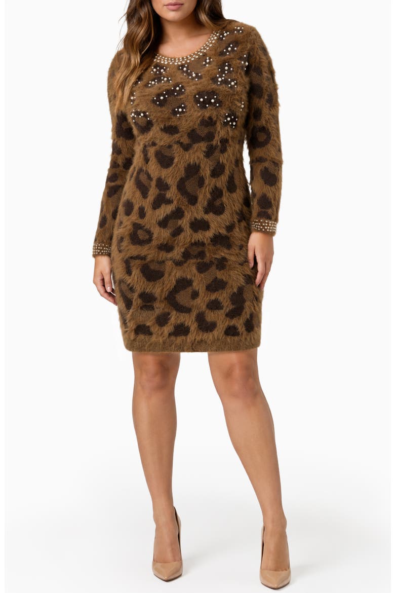 Snow Cat Long Sleeve Sweater Dress, Main, color, SNOW CAT
