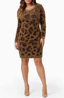 Snow Cat Long Sleeve Sweater Dress