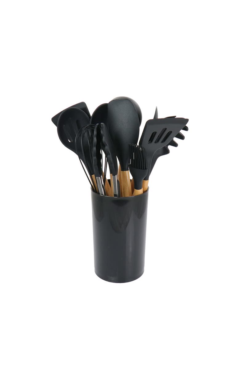 Megachef Silicone and Wood Cooking Utensils, Set of 12, Alternate, color, Black