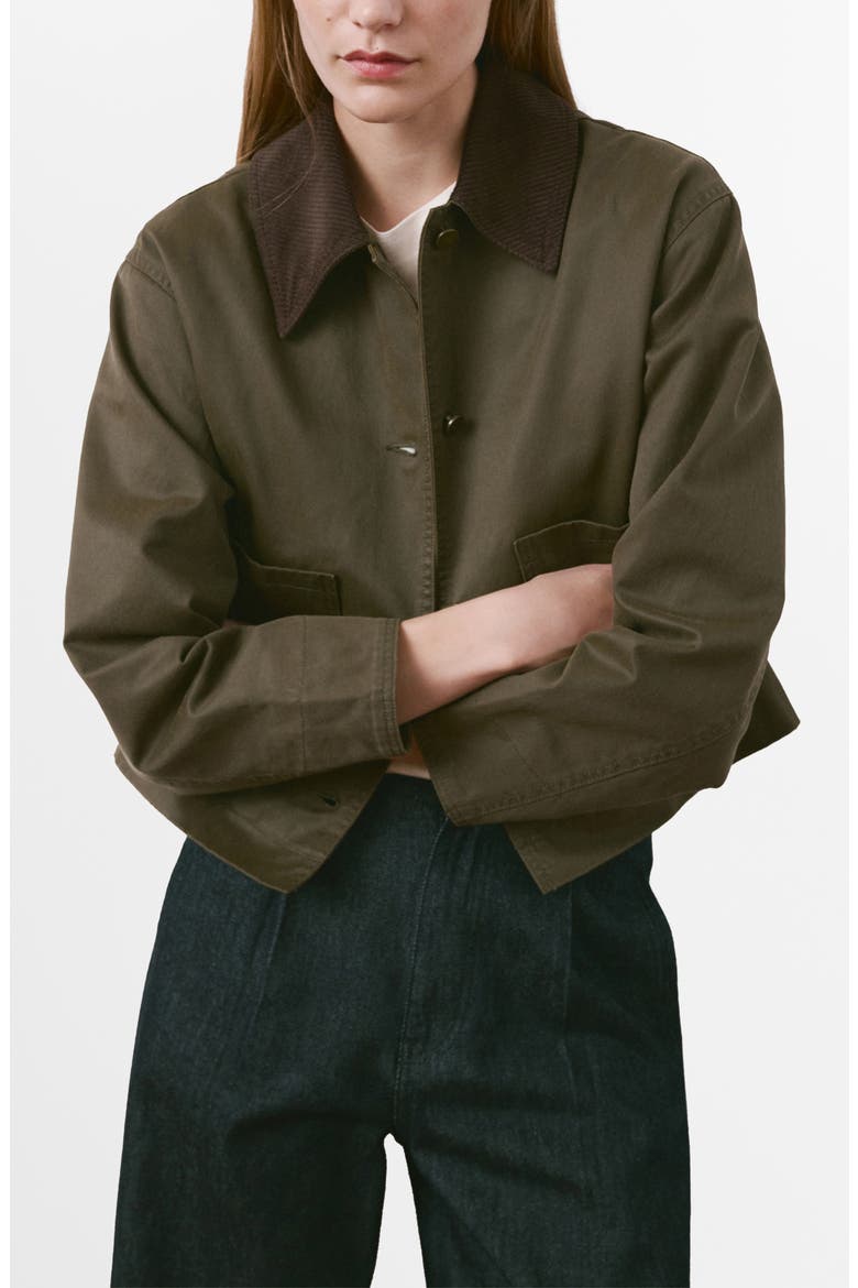 Corduroy Collar Denim Barn Jacket, Main, color, KHAKI GREEN