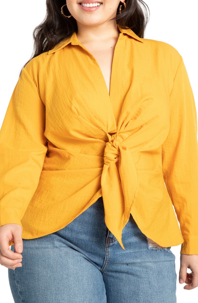 ELOQUII Tie Front Blouse, Main, color, 