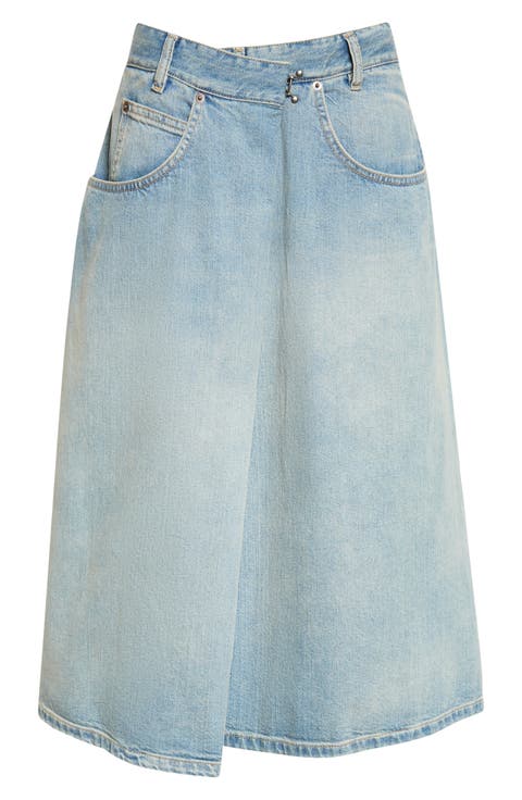 Wrap Denim Midi Skirt