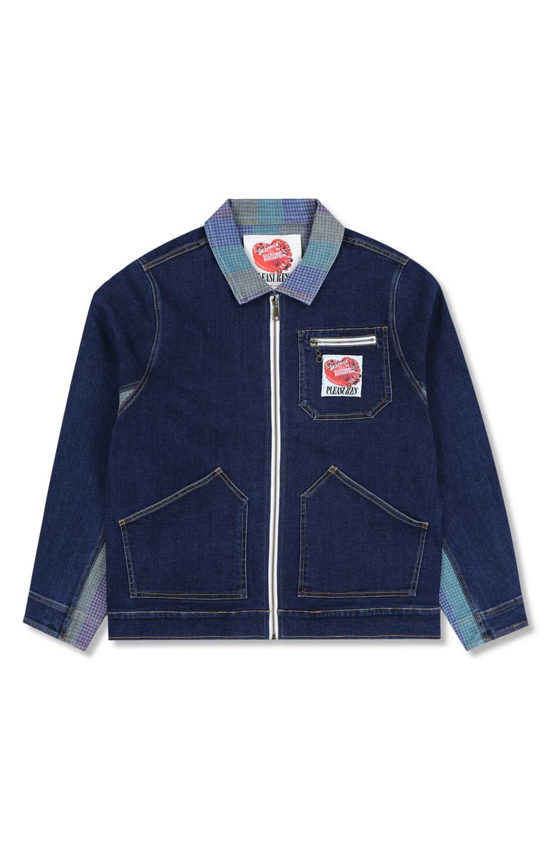 PLEASURES x Richard Bernstein Cake Denim Zip Jacket, Alternate, color, Indigo