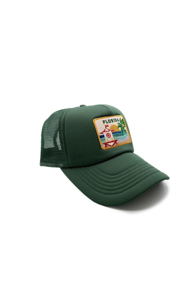 Rey To Z Florida Postcard Trucker Hat, Alternate, color, Dark Green